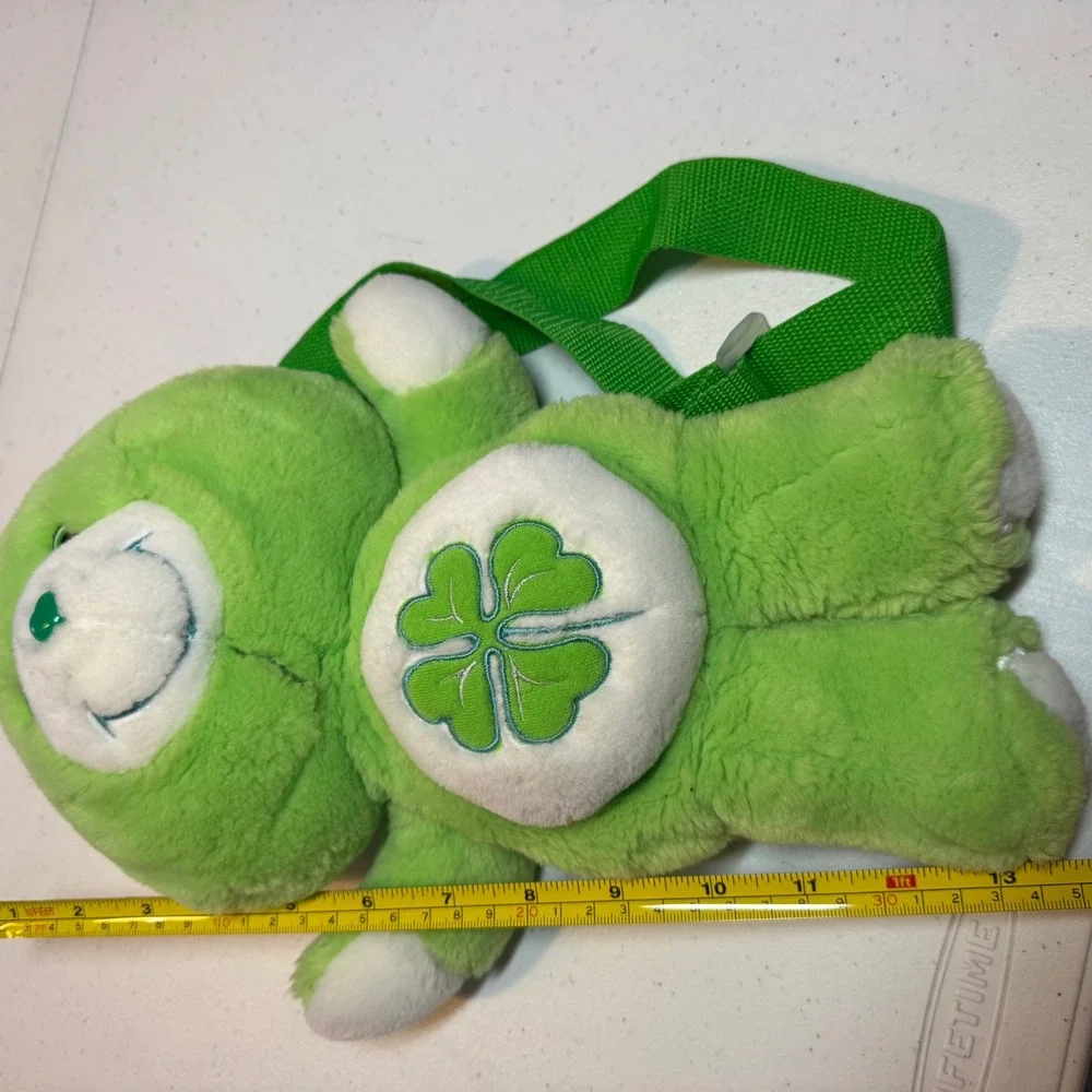 Y2K Care Bears Good Luck Bear Plush Backpack Green Four Leaf Clover 2003 Vintage